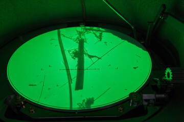 Actinolite fibers (asbestos variety) seen on the fluorescent screen of a transmission electron microscope (TEM), x5 000 magnification. Environmental laboratory specialised in asbestos