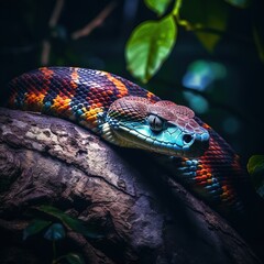 Fototapeta premium Amazing Shot of a Colorful Snake over a Tropical Background.