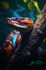 Fototapeta premium Amazing Shot of a Colorful Snake over a Tropical Background.