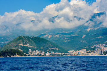 Fototapeta premium Mountain coast near the sea In Montenegro. Thick clouds in the sky.