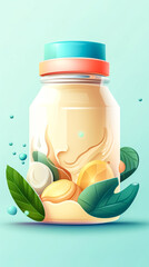 A jar filled with fruits, the concept of care products, generative AI.