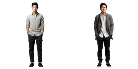 Asian man photographed in full length against a transparent background
