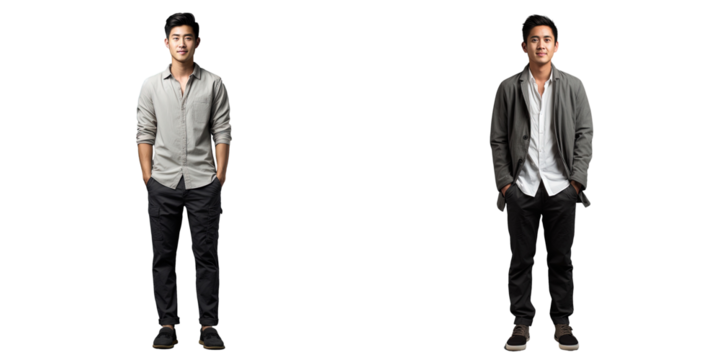 Asian man photographed in full length against a transparent background