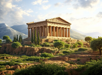 Fototapeta premium Ancient temples of segue in Italy, Temple in ancient Grecian hills, Ancient Greek temple. 