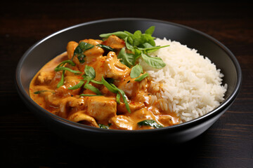 Red curry chicken and rice - obrazy, fototapety, plakaty