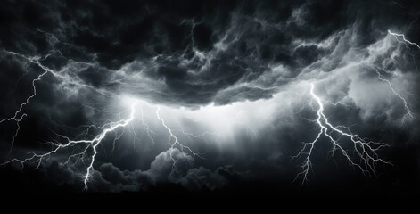 Heavy thunderstorm, lightning, dark clouds