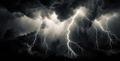 Heavy thunderstorm, lightning, dark clouds