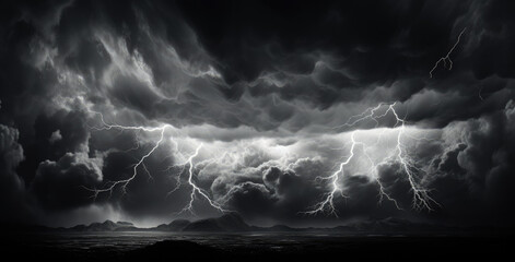 Heavy thunderstorm, lightning, dark clouds - obrazy, fototapety, plakaty