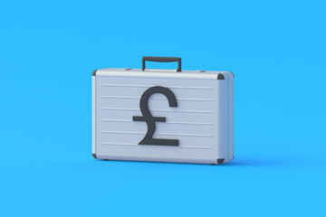 Money suitcase with symbol of british pound sterling. Financial concept. Charitable help. Income and expenses. Exchange rates. Investment fund. Economic indicators. National banking system. 3d render