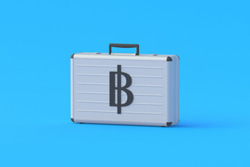 Money suitcase with symbol of thailand baht. Financial concept. Charitable help. Income and expenses. Exchange rates. Investment fund. Economic indicators. National banking system. 3d render