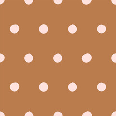 Lovely pink circles on a brown background. Seamless pattern. Vector illustration in flat modern style.