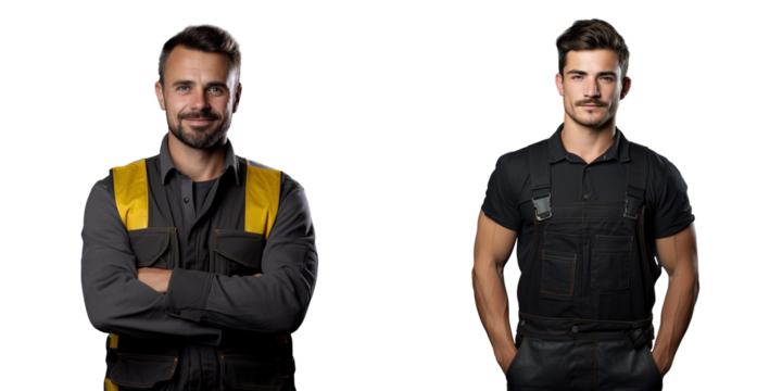 Confident young worker posing with crossed arms on transparent background