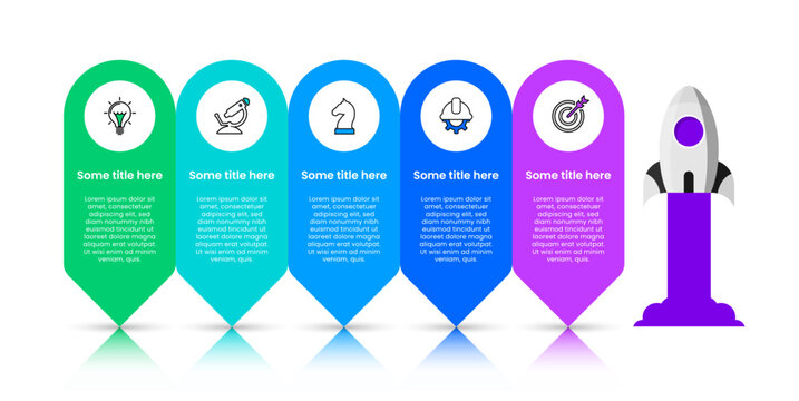 Infographic template. Rocket with 5 steps to success
