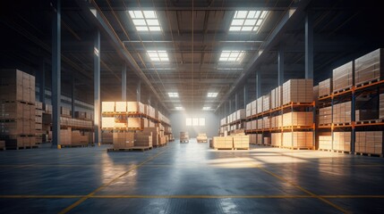 Spacious Industrial Warehouse Interior, Logistic Center Emptied and Ready for Utilization - obrazy, fototapety, plakaty