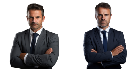 Attractive older man in transparent background with crossed arms