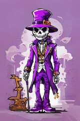 skull with purple fancy clothes