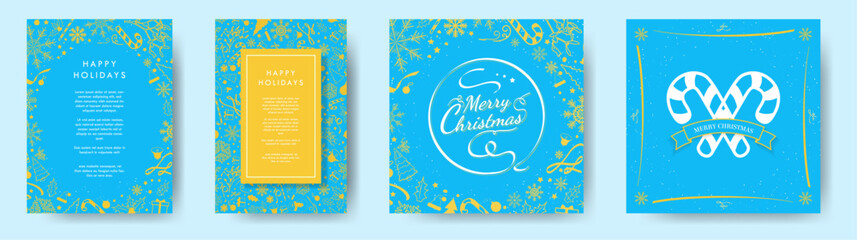 Cute Yellow and Blue Christmas Templates. Decorated with Christmas illustration in simple design. Vector Illustration. 