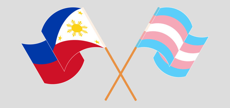 Crossed and waving flags of Transgender Pride and the Philippines