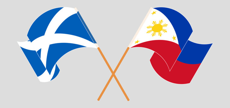 Crossed and waving flags of Scotland and the Philippines