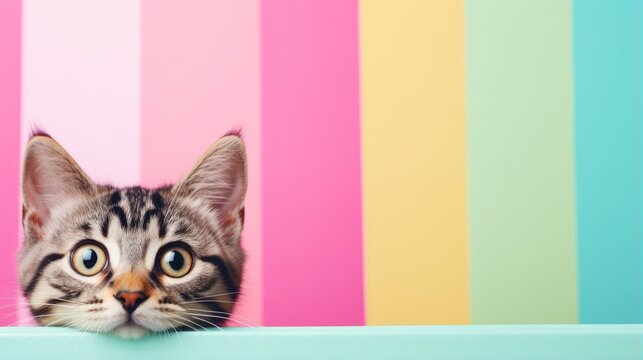 A Curious Cat Peering Over A Table Edge