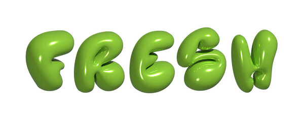 3D rendering of balloon letters with green fresh word on transparent background. 