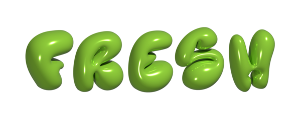 3D rendering of balloon letters with green fresh word on transparent background. 