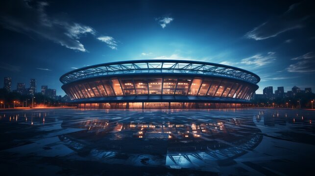 Professional staduim with abstract blue. Generative AI.
