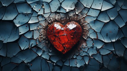 Red broken heart on grunge background. Love concept. Generative AI.