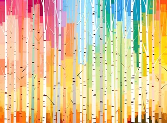 Birch trunk pattern with bright colored vertical shapes, modern pattern in spring, summer colors. Beautiful wallpaper with tree trunks, colorful backbground.