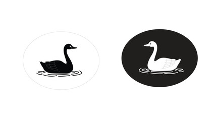 Fototapeta premium Swans swimming, vector, two pieces minimalist poster design, black and white, day and night, wall artwork, minimalism, illustration