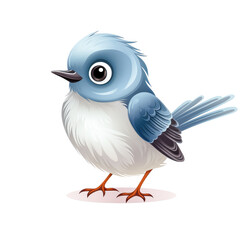 A gray and blue robin on white background, minimalist cartooning, light sky-blue and dark silver, heavy shading.