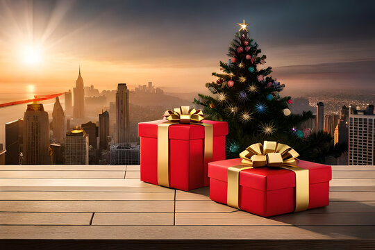 3d illustration, gifts. Christmas tree. Christmas holiday. 3d render.