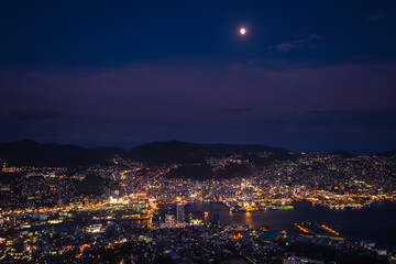 Spectacular elevated night view of Nagasaki, called 10 Million Dollar Night View, from Mount Inasa observatory, Japan