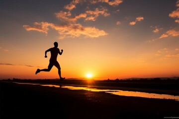 Silhouetted runner against a vibrant sunset, embodying an active lifestyle