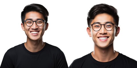 Fototapeta na wymiar Close up portrait of a smiling Asian teen wearing a T shirt
