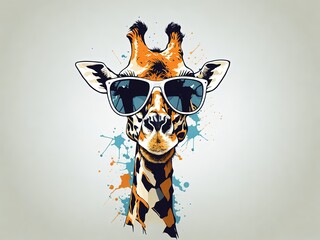portrait of giraffe with sunglasses - obrazy, fototapety, plakaty