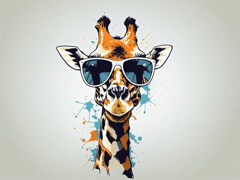 portrait of giraffe with sunglasses