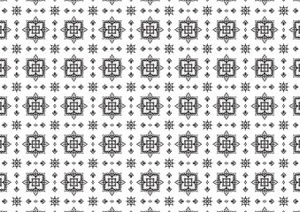 Fototapeta premium Pattern Floral and Geometric Elements. Seamless Floral Ethnic Pattern. Arabic Indian Motifs Abstract Floral Ornament Thin Line. Vector Wallpaper Background Fabric Paper Black and White Graphic Design