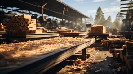 Sawmill woodworking industry. Generative AI.