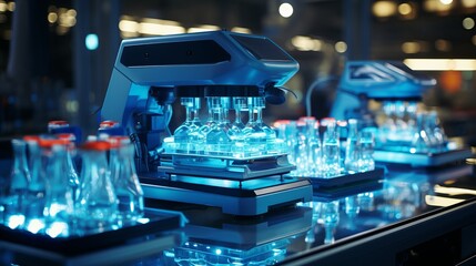 Scientific laboratory. Innovative equipment in the hall. Generative AI.