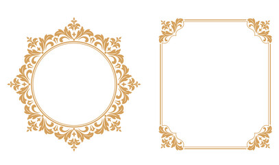 Set of decorative frames Elegant vector element for design in Eastern style, place for text. Floral gold and white borders. Lace illustration for invitations and greeting cards