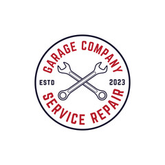 garage service repair vector emblem logo illustration. for printing, sticker, label, brand, badge
