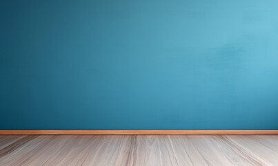 Blue empty wall and wooden floor, Interior background for the presentation, mockup