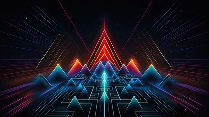 A visually engaging op-art design featuring spaceships and neon lights in a mysterious and psychedelic setting, evoking a sense of mystery and wonder. Generative AI