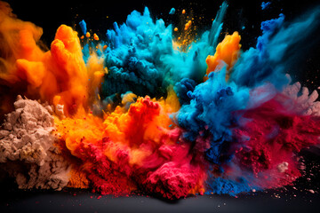Explosion of colored powder on black background