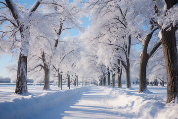 snowy winter, a path in the park