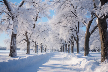 Obraz premium snowy winter, a path in the park