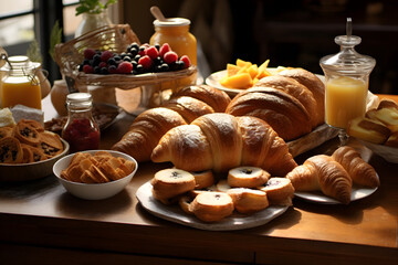 Continental Breakfast, freshly baked pastries, flaky croissants, artisanal bread