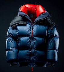 Blue and red puffer jacket Isolated for mannequin.