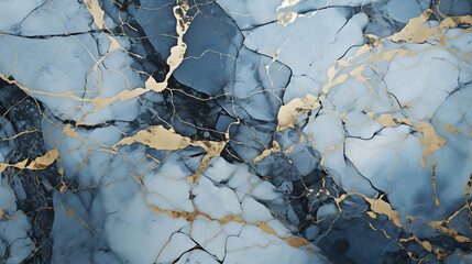 Cracked blue marble gold glitter textures on isolated background